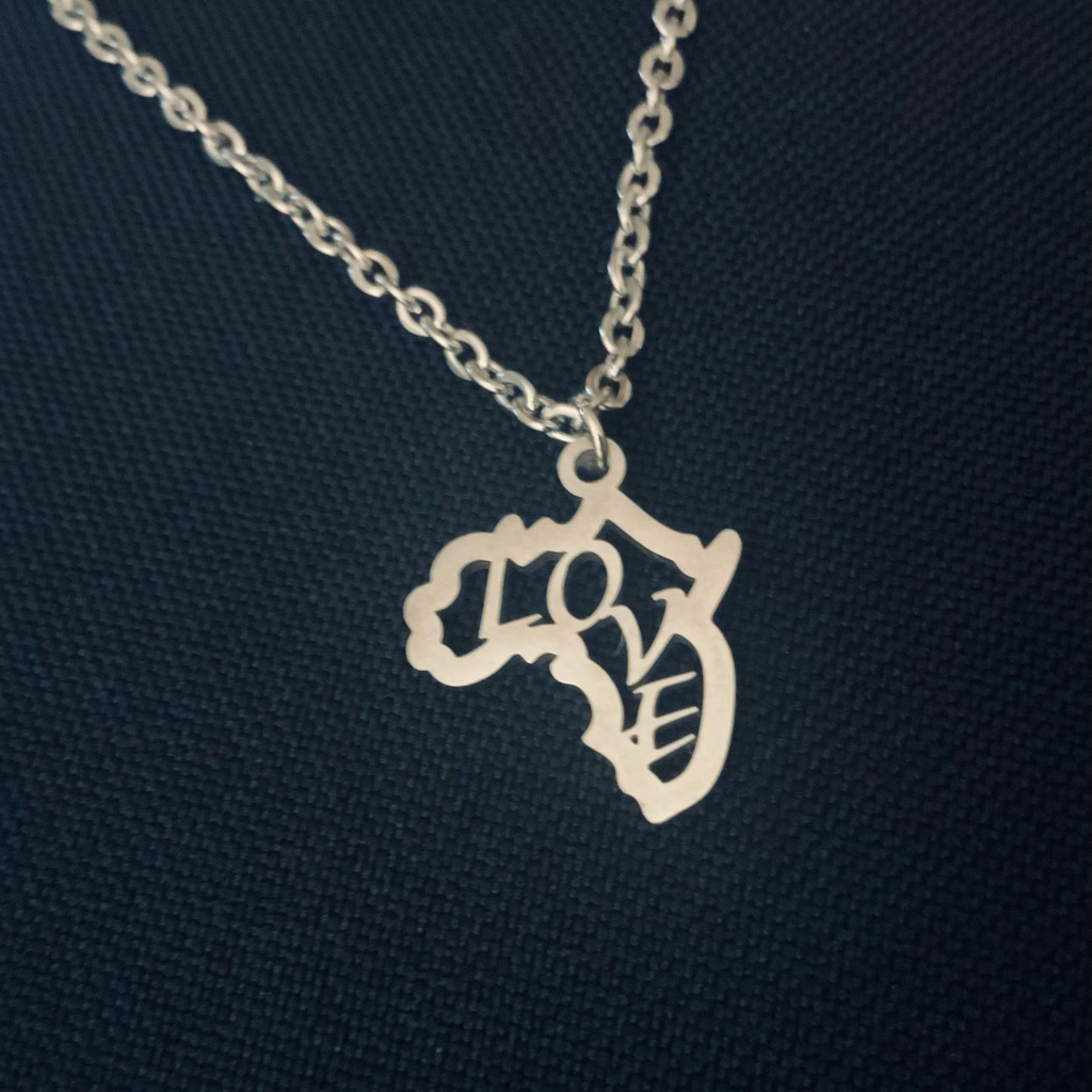 African Continent “Love” Charm Pendant On 18” Stainless Steel Necklace
